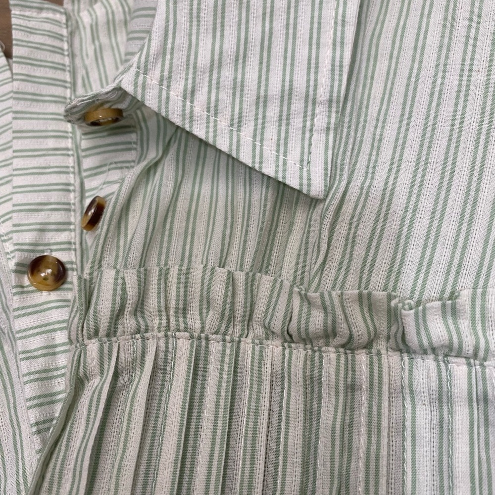 Listicle Green & White Striped Button Down Ruffle Blouse Size Large - Picture 15 of 15